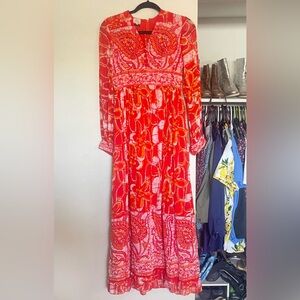 Vintage Antique Flair Batik Long Sleeve Paisley Cotton Dress